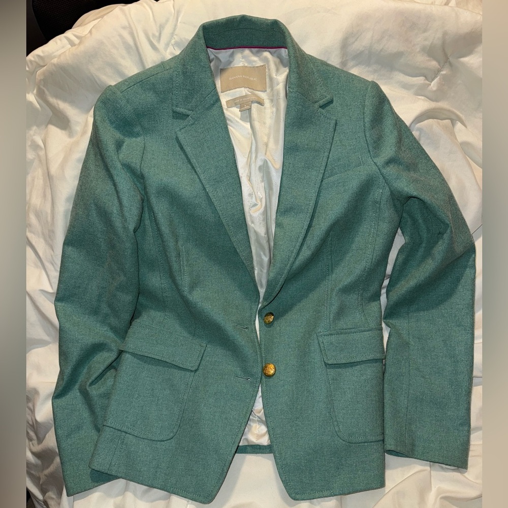 Banana Republic Green Blazer with Gold Buttons